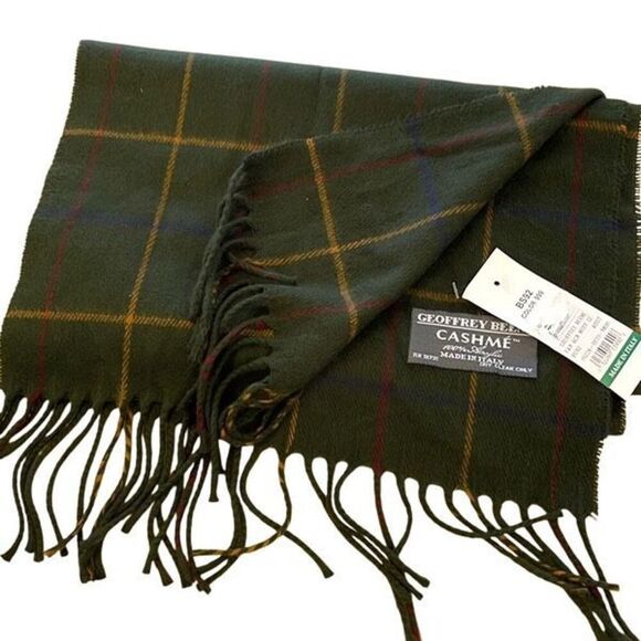 Geoffrey Beene Unisex Plaid Fringe Edge Cashme‎ 100% Acrylic Scarf Green OS NWT - Picture 1 of 4